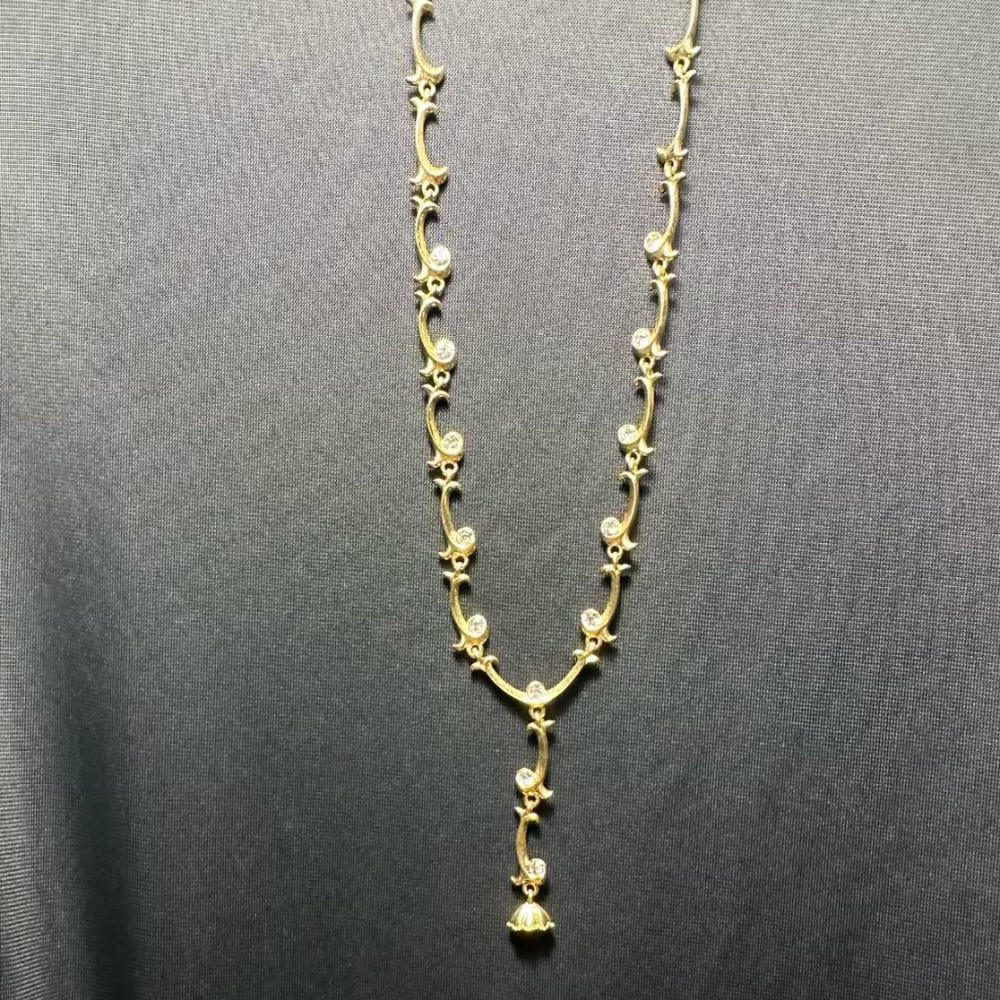 Vintage Avon Y-Shaped Necklace – Gold-Tone Vine with Diamond Rhinestones